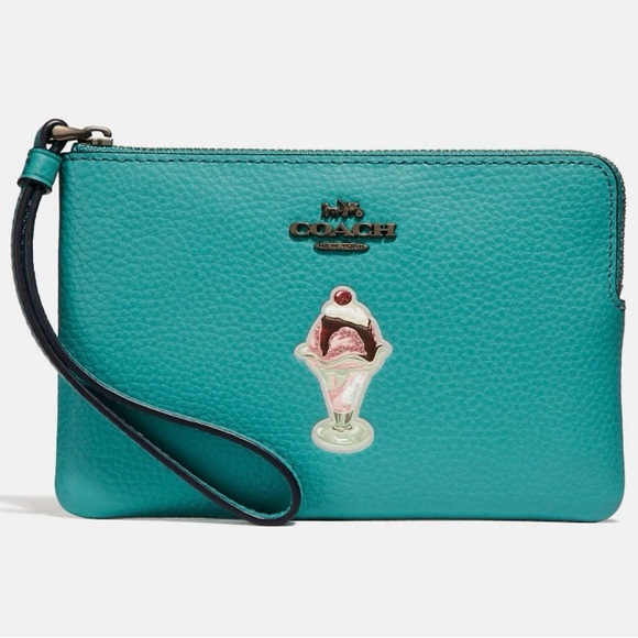 Coach Handbags - Coach Corner Zip Leather Wristlet Wallet Ice Cream Motif